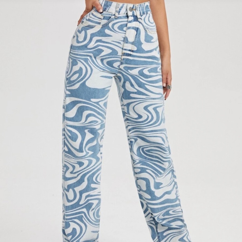 high waisted wide leg swirl pattern jeans